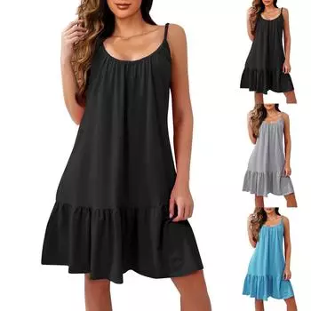 Женские платья Летние платья Плиссированная юбка-трапеция с эластичной талией L чёрный