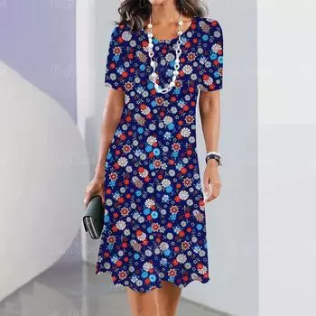 Женские платья Летние женские платья с мятыми цветочными элементами Платья для вечеринок Элегантное повседневное свободное платье с коротким рукавом S