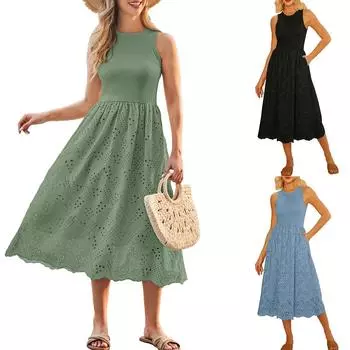 Женские платья Летний пляжный сарафан Повседневный Swing A Line Длинный струящийся платье M чёрный