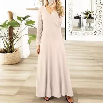 Женские платья макси с цветочным принтом и градиентом, сексуальные платья с длинным рукавом, элегантные длинные платья на осень, праздничные платья для женщин L бежевый