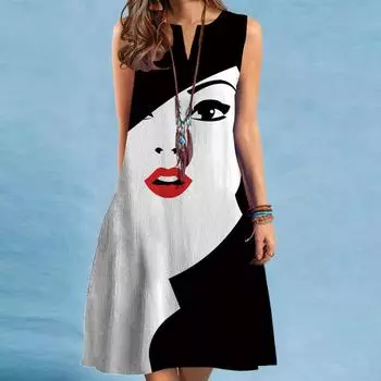 Женские платья миди без рукавов с V-образным вырезом и сексуальным принтом S