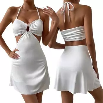 Женские платья миди Летние сексуальные платья с открытой спиной и бретельками L