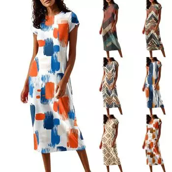 Женские платья миди с коротким рукавом и воротником-хомут, весна-лето, вечернее платье L коричневый