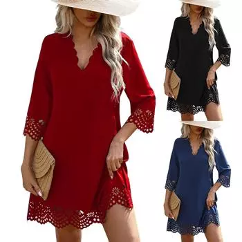 Женские платья Модные платья с V-образным вырезом и вырезом на рукавах M синий