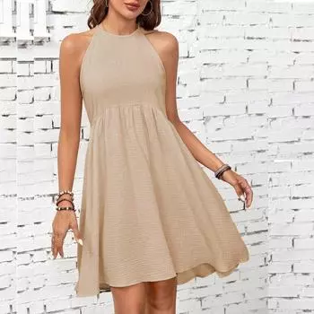 Женские платья, однотонное сексуальное платье с коротким рукавом, однотонное платье больших размеров L хаки