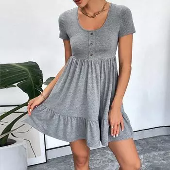 Женские платья, однотонное сексуальное платье с коротким рукавом, однотонное платье больших размеров L