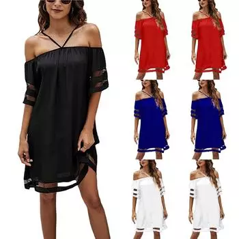 Женские платья однотонные повседневные без бретелек с коротким рукавом на тонких бретельках L белый