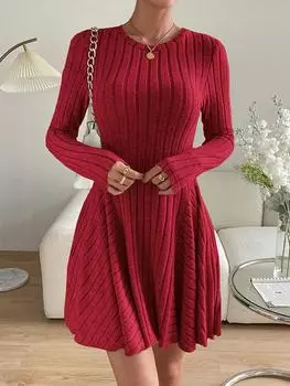 Женские платья осень элегантный талия в дизайне длинный рукав круглый вырез мини-обертка повседневные платья S красный