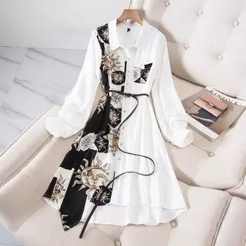 Женские платья осень винтаж элегантный отложной воротник Vestidos однобортное платье-рубашка S белый