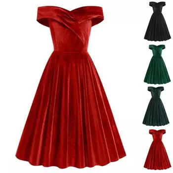 Женские платья осень-зима премиум-класса из французского бархата с одним вырезом и талией, винтажные рождественские платья L чёрный