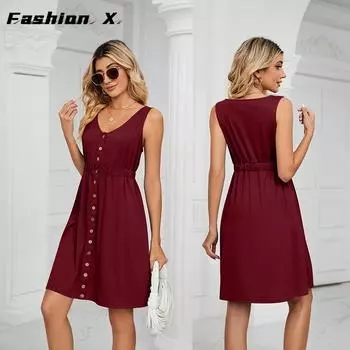 Женские платья Платья с круглым вырезом без рукавов и без талии S чёрный