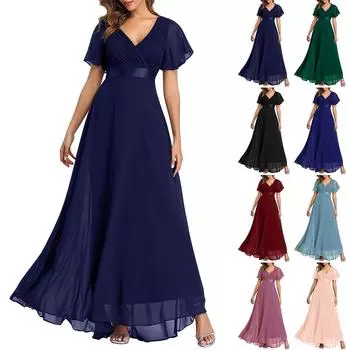 Женские платья подружки невесты с короткими рукавами, платья для матери невесты, шифоновое вечернее платье чайной длины, официальное свадебное платье L чёрный