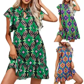 Женские платья Повседневные платья с принтованными рукавами-оборками XXL оранжевый