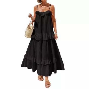 Женские платья Повседневные праздничные платья без рукавов с открытыми плечами S чёрный