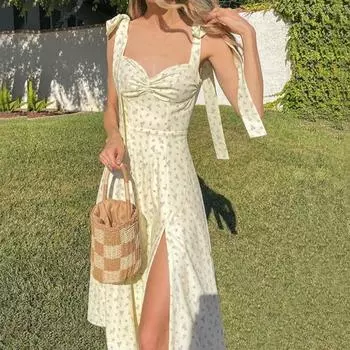 Женские платья Повседневные сарафаны с цветочным принтом Платья с бретелькой на бретельках S белый