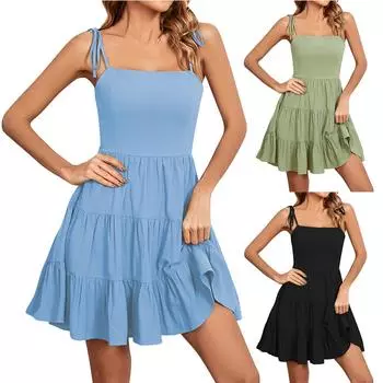 Женские платья Повседневные Темпераментные Галстук Без Бретелек Женские Пляжные Платья с Низким Вырезом L