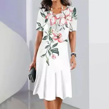 Женские платья с 3d градиентом и геометрическим принтом, платье с измельченным цветком, с короткими рукавами, праздничная одежда, элегантные топы, юбка трапециевидной формы в стиле ретро S