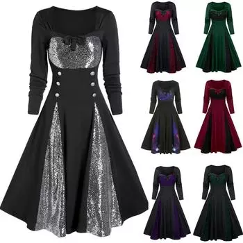 Женские платья с бантом, элегантные темпераментные платья и платья с длинными рукавами L армия зеленый