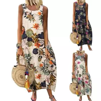 Женские платья с цветочным принтом без рукавов, свободное праздничное платье-майка большого размера XL горячий розовый