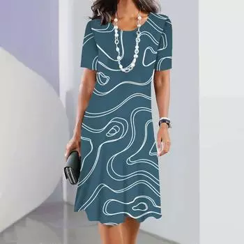 Женские платья с градиентным принтом, элегантные повседневные платья с круглым вырезом и коротким рукавом, летние платья Y2k Fashion, женская одежда больших размеров S