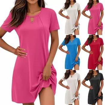 Женские платья с коротким рукавом Повседневные платья для выпускного вечера Отпуск Пляжные футболки Платья S красный