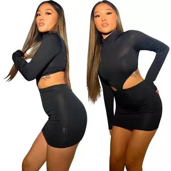 Женские платья с круглым вырезом и длинными рукавами, ажурные, для подружек невесты, свадебные короткие платья, вечерние мини-платья S чёрный