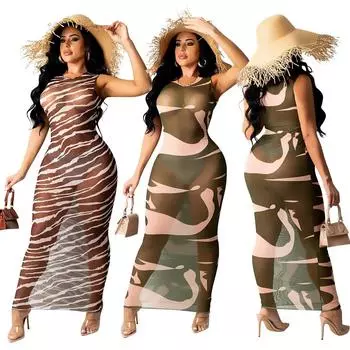 Женские платья с круглым вырезом и принтом без рукавов, прозрачные, для подружек невесты, свадебные, длинные, вечерние, макси, бальные платья S чёрный