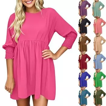 Женские платья с круглым вырезом, манжетами на шнурке, плиссированные повседневные платья S