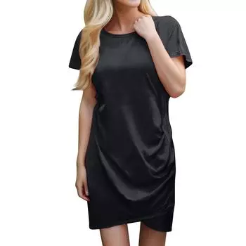 Женские платья с круглым вырезом, запахом и бедрами, нестандартные, с коротким рукавом, женские платья L чёрный
