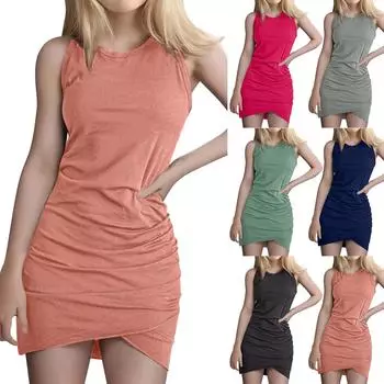 Женские платья с круглым вырезом, запахом и бедрами, нестандартные женские платья без рукавов M зелёный