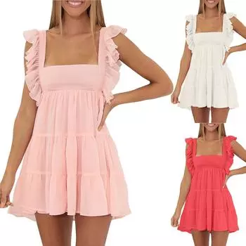 Женские платья с квадратным вырезом, открытой спиной, завязкой, бантом, свободные, повседневные, с рукавами-бабочками L розовый