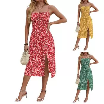 Женские платья с одним вырезом и разрезом, сексуальные без бретелек, маленькие цветочные платья S красный