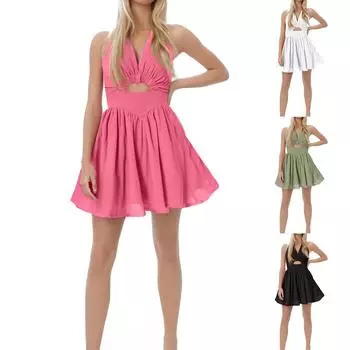 Женские платья с открытой спиной и V-образным вырезом, свисающие бретели, утягивающие платья S зелёный