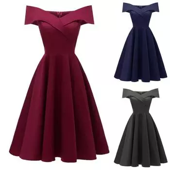 Женские платья с открытыми плечами для женщин Коктейльное платье трапециевидной формы Коктейльные платья для гостей на свадьбе L чёрный