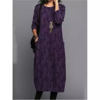 Женские платья с персонализированным принтом на весну и осень с рукавом семь четвертей и круглым вырезом 5XL чёрный