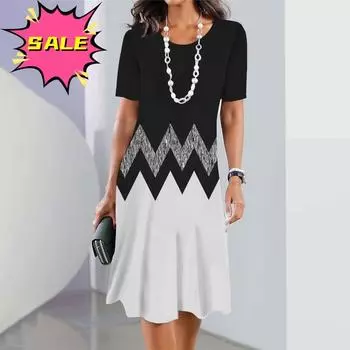 Женские платья с полосатым принтом, элегантные, повседневные, с круглым вырезом, с коротким рукавом, модные платья, летняя женская одежда больших размеров, Vestidos S