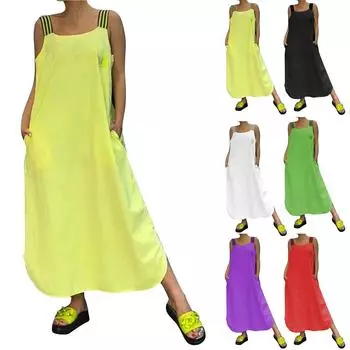 Женские платья с разноцветной полоской на спине, без рукавов, карманы, свободные повседневные платья L чёрный