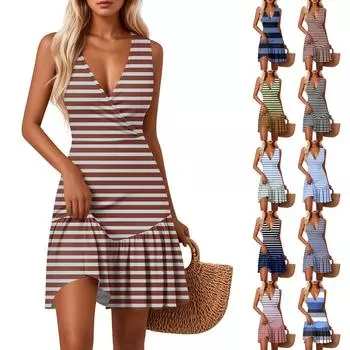 Женские платья с V-образным вырезом, приталенным цветочным принтом, без рукавов, сшитые по подолу S