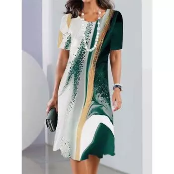 Женские платья с винтажным принтом, повседневные летние платья с круглым вырезом для женщин 2023 года, с коротким рукавом, Y2k, женское платье размера плюс XS-8XL, платья S