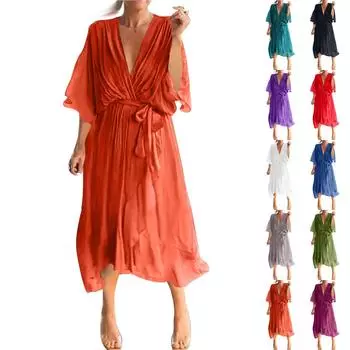 Женские платья Seven Split Sleeve Loose Casual Light Irregular Plus Size Dresses L армия зеленый