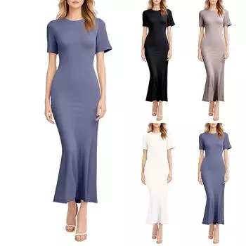 Женские платья Сексуальные облегающие однотонные платья с коротким рукавом L чёрный