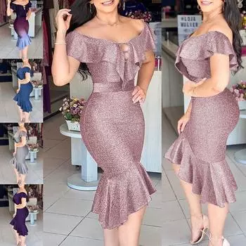 Женские платья, сексуальные вечерние платья с открытыми плечами, элегантное асимметричное платье с блестящими рюшами и вырезами, повседневные облегающие платья 3XL