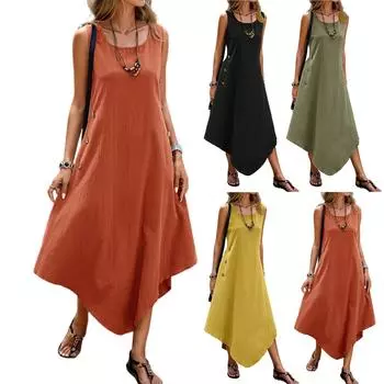 Женские платья свободного покроя больших размеров, повседневные, однотонные, с круглым вырезом, однотонные платья L армия зеленый