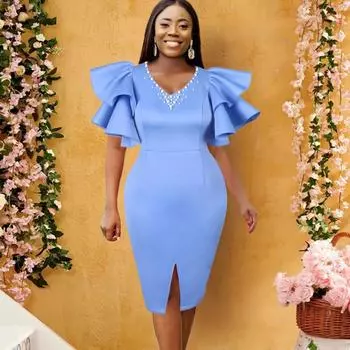 Женские платья Вечерние с v-образным вырезом и оборками на рукавах, облегающее платье с разрезом и бисером, элегантное вечернее платье размера плюс XXXL кларет