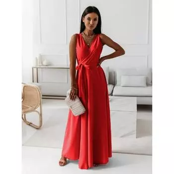 Женские платья Весенние однотонные принты Без рукавов V-образный вырез Высокая талия Повседневные платья L синий