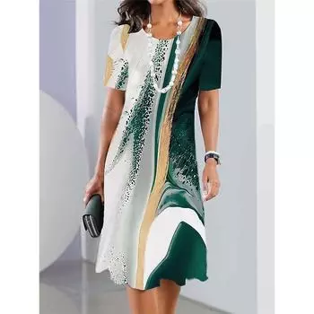 Женские платья Винтаж Текстурированный принт Топ с коротким рукавом Модная юбка Летние свободные платья Y2k Женская повседневная одежда S