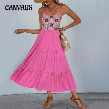 Женские платья в сладком и пикантном стиле без рукавов с открытой спиной и юбкой с открытым воротом и принтом роз S розы красного