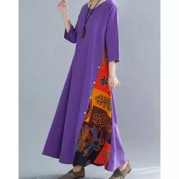 Женские платья в стиле ретро с круглым вырезом, контрастными пуговицами и рукавами длиной семь четвертей, весна-лето M жёлтый