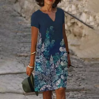 Женские платья весна-лето с принтом и коротким рукавом с V-образным вырезом S