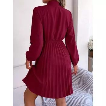 Женские платья весна-лето темперамент с завязкой на талии и длинными рукавами в складку S чёрный